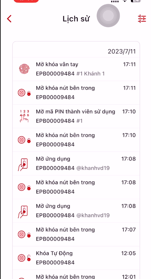 check lịch sử ra vào cửa
