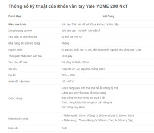 thông số Yale YDME 200 NxT